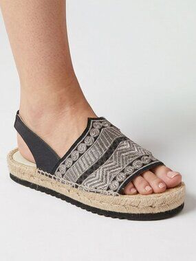 Miista London Embroidered Espadrille Slingback Sandals Black Silver Size 39